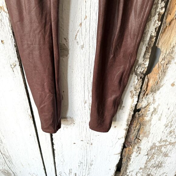 Spanx Faux Leather Leggings Mahogony Reddish Brown Sz M Pull On - Picture 6 of 11